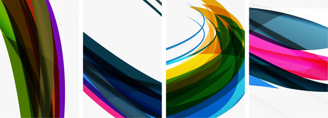 Colorful wave lines poster set for wallpaper, business card, cover, poster, banner, brochure, header, website