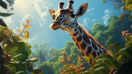 Majestic Giraffe Gracefully Standing in a Sunlit Meadow with Towering Grace and Natural Beauty - AI-Generative