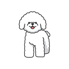 Cute cartoon bichon dog icon on white background. Vector illustration.