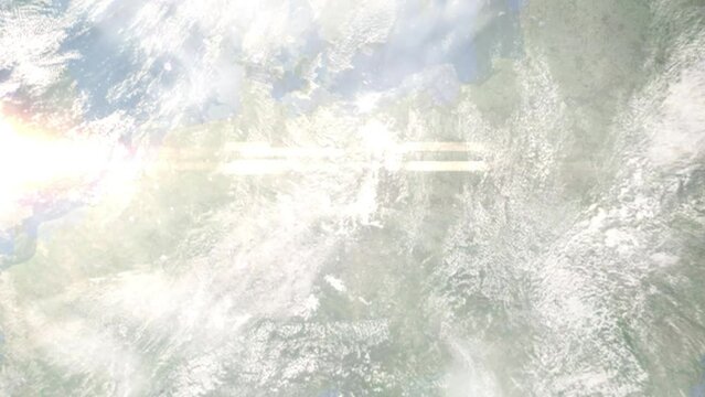 Zoom in from space and focus on Spremberg, Germany. 3D Animation. Background for travel intro. Elements of this image furnished by NASA.