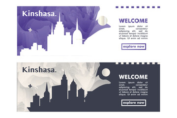 Kinshasa city banner pack with skyline, cityscape, landmark. Democratic Republic of the Congo capital travel vector horizontal illustration layout for brochure, website, header, footer