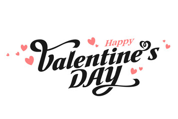 Happy Valentine's Day typography poster with handwritten calligraphy text and heart shape elements