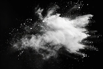 Flourish of fantasy. Captivating image capturing explosion of white powder on black background festive burst of creativity and motion perfect for abstract and celebration collections - obrazy, fototapety, plakaty