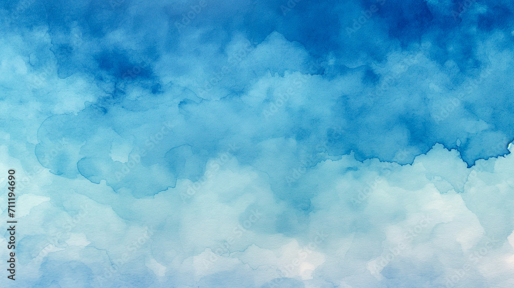 Wall mural Blue watercolor abstract background. Watercolor blu, aqua, underwater water background. Watercolor happy cloud sky texture. Blurry grunge stains, blots paint copy space mobile graphic resource by Vita