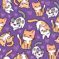 cute cat hand draw digital art seamless pattern