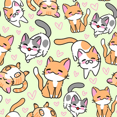 cute cat hand draw digital art seamless pattern