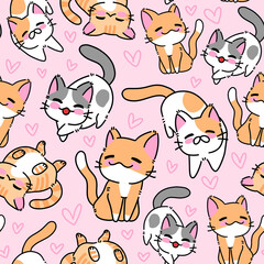 cute cat hand draw digital art seamless pattern