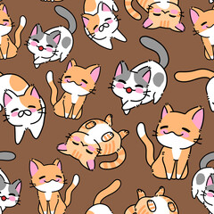 cute cat hand draw digital art seamless pattern