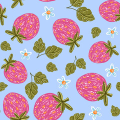 strawberry hand draw digital art seamless pattern