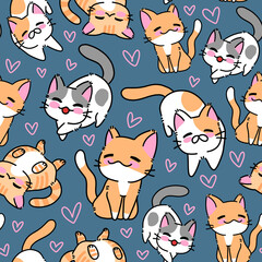 cute cat hand draw digital art seamless pattern