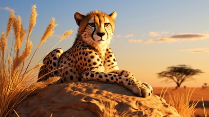 Majestic Leopard Perched Gracefully on Rocky Cliff Overlooking Wilderness - AI-Generative