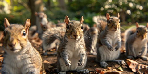 a group of squirrels standing up and looking at the camera, generative AI
