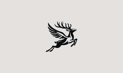 flying deer vector logo flat design