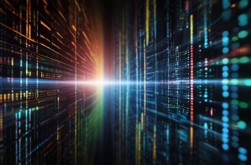  A Abstract on technological background with binary code and holographic elements from Generative AI