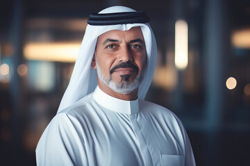 Fototapeta na wymiar portrait of a middle aged arabian businessman in a modern office building