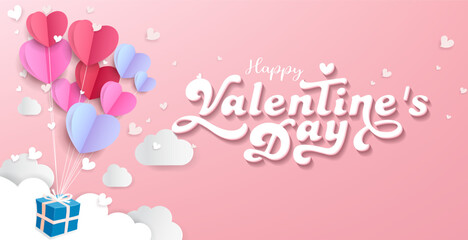 Happy Valentine's Day typography poster with handwritten calligraphy text and heart shape elements. Vector Illustration - Vector