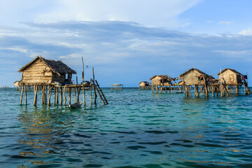 Beautiful landscapes view borneo sea gypsy water village in Bodgaya Mabul Island, Semporna Sabah,...