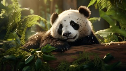 Adorable Panda Sitting in Bamboo Grove, Displaying Tranquility and Natural Beauty - AI-Generative