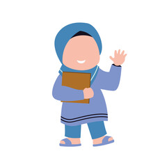 Cute isolated muslim character. chibi style character design.
