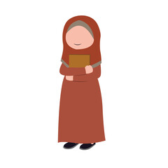 Cute isolated muslim character. chibi style character design.