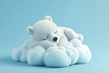 cute cartoon little baby bear sleeps on a cloud