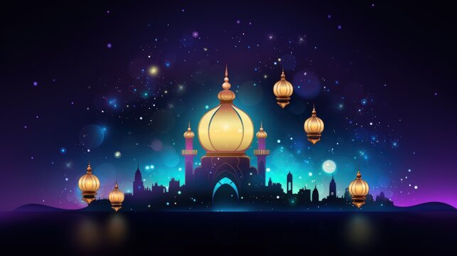 Happy eid mubarak celebration sparkling banner design. generative AI