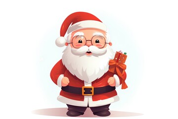 Santa Claus with a gift in his hands. Cartoon vector illustration.