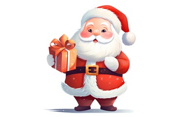 Obraz premium Cartoon Santa Claus with gift box. Merry Christmas and Happy New Year. Vector illustration