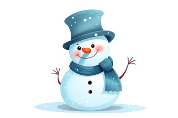 Cartoon snowman in a hat and scarf. Vector illustration.