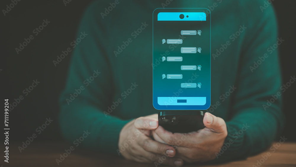 Leinwandbilder Ai technology, Artificial Intelligence. User use a smartphone for chat with smart robot. Prompt for generating something, Futuristic technology transformation. Chatbot Chat with AI.
