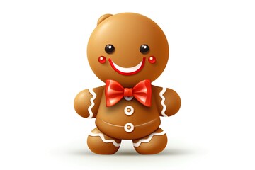 Obraz premium Gingerbread bear with red bow on white background. Vector illustration.
