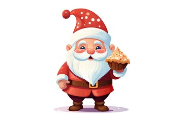 Obraz premium Cute cartoon santa claus with cake. Vector illustration.