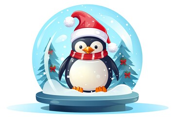 Cute penguin in a snow globe. Cartoon vector illustration.