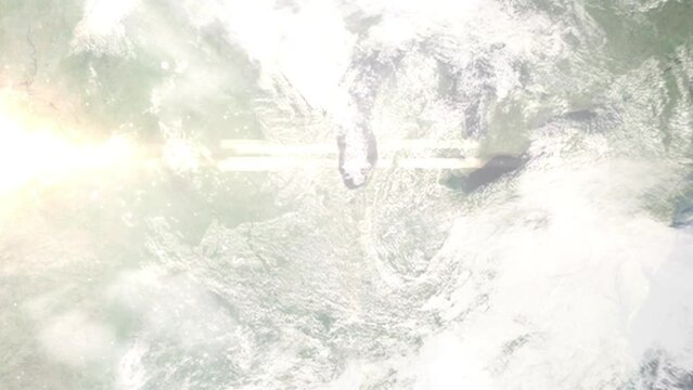Zoom in from space and focus on St. John, Indiana, USA. 3D Animation. Background for travel intro. Elements of this image furnished by NASA.