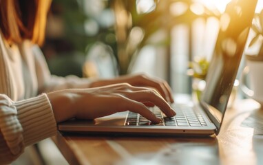 person typing on laptop ,Type on the keyboard.in the cafe.