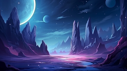 Obraz na płótnie Canvas alien planet surface futuristic landscape background with purple light
