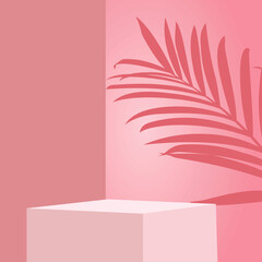 box podium on pink background. Product presentation, mock up, show cosmetic product, Podium, stage pedestal or platform