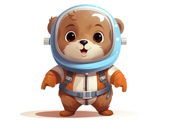Obraz premium Cute cartoon bear in spacesuit. Vector illustration isolated on white background.