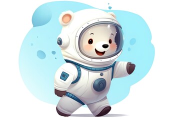Cute cartoon white bear astronaut in space suit. Vector illustration.
