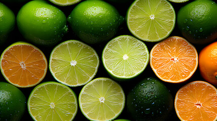 an orange lime and other fruits all grouped together