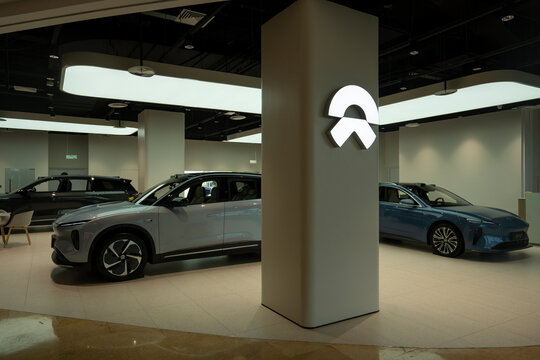 Beijing, China - Aug 11, 2023: The NIO showroom and store at INDIGO Mall in Beijing, China. NIO, Inc. is a Chinese multinational electric vehicle manufacturer.