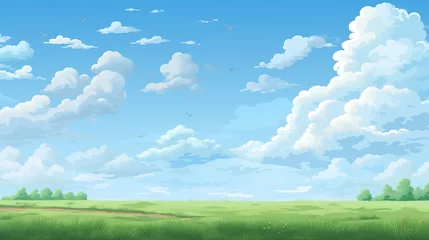 Zelfklevend Fotobehang pixel art seamless background with blue sky and ground © Aura