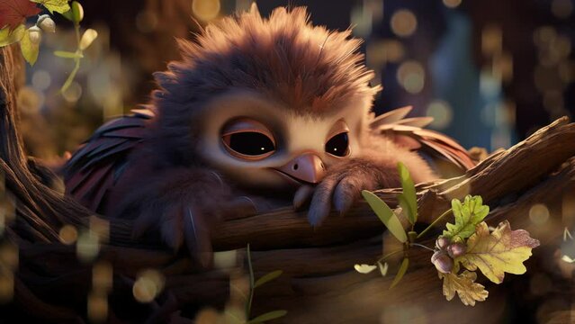 Dreamy Baby Microraptor Animation: Perfect for Lullabies and Bedtime Stories. 4K Ultra HD Seamless Loop Video Background.