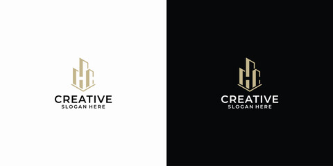 Hc building monogram logo design illustration