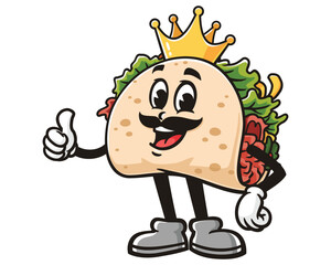 Taco king cartoon mascot illustration character vector clip art logo hand drawn