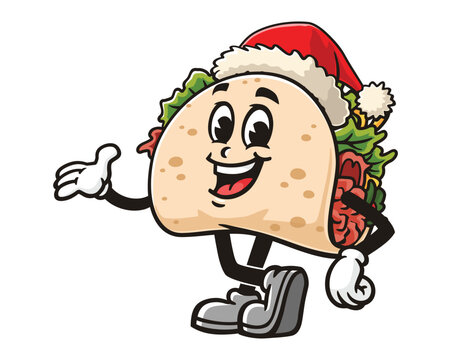 recommend clip art: Taco wear Christmas hats cartoon mascot illustration character vector clip art logo hand drawn