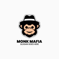 Vector Logo Illustration Monk Mafia Mascot Cartoon Style