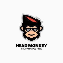 Vector Logo Illustration Head Monkey Mascot Cartoon Style