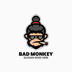Vector Logo Illustration Bad Monkey Mascot Cartoon Style