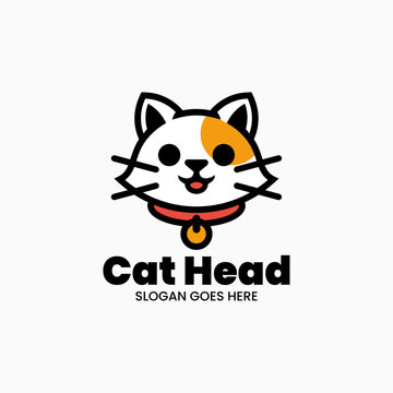 Vector Logo Illustration Cat Head Mascot Cartoon Style